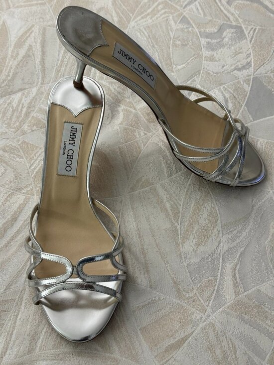 Jimmy Choo Shoes - JIMMY CHOO SILVER HEEL OPEN TOE HEELS